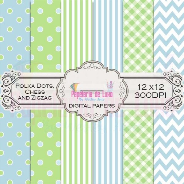 Papel Digital Polka Dots, Chess and Zigzag