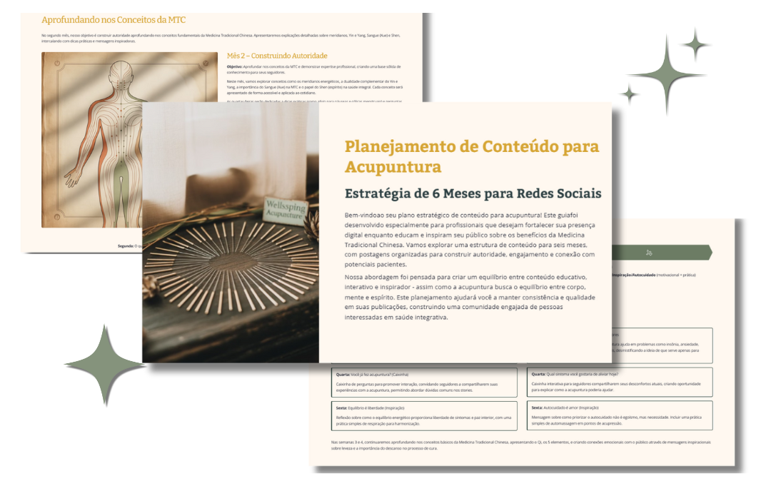✨ Transforme seu Instagram em uma vitrine profissional de acupuntura! Este PACK exclusivo reúne 120 posts prontos, com dicas, inspirações, práticas diárias, rituais de autocuidado, frases, caixinhas interativas e conteúdos educativos que aumentam seu engajamento e posicionam você como referência. 🌿💜